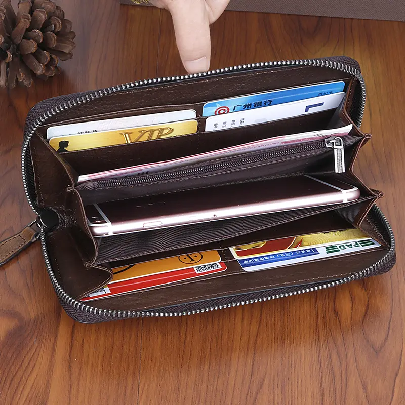 Women Long Wallet Clutch Handy Bag Genuine Leather with Rose flower For Female Lady ID Credit Card  Retro Money Wrist Purse Bags