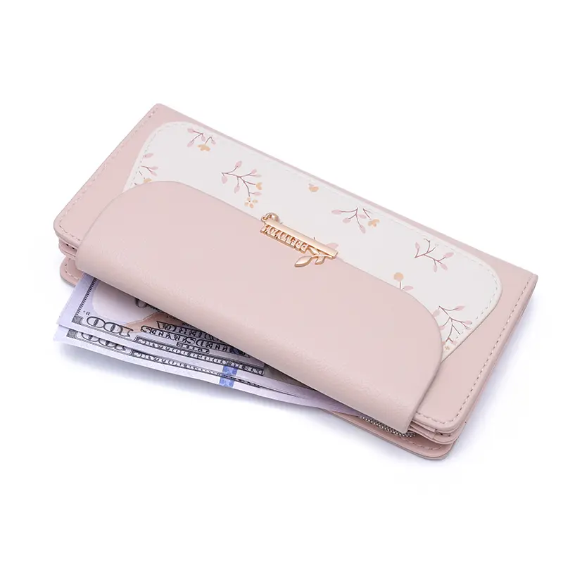 New printed women's long wallet, Korean version PU leather, multi-slot folding, student coin purse, multi-functional, fashionabl