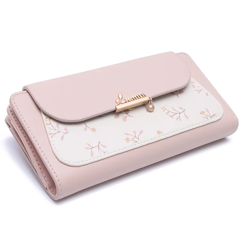 New printed women's long wallet, Korean version PU leather, multi-slot folding, student coin purse, multi-functional, fashionabl