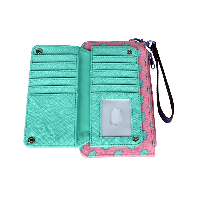 Kawaii Fold Long Wallet Women's Cute Card Holder Cartoon Pattern Coin Purse With Zipper Pocket