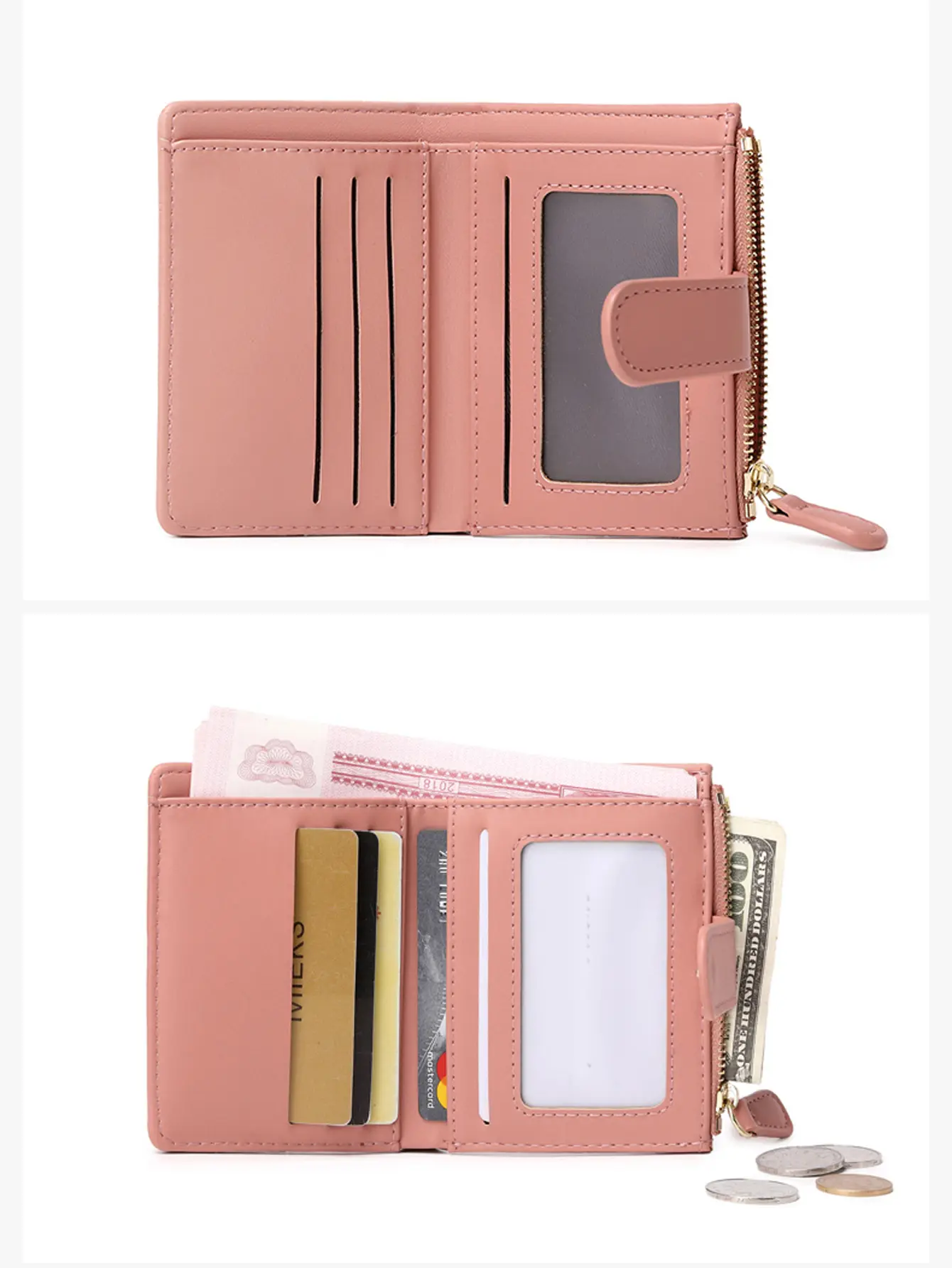 Women's wallet simple small zipper bifold wallet multifunctional credit card holder high quality pu leather clutch coin purse