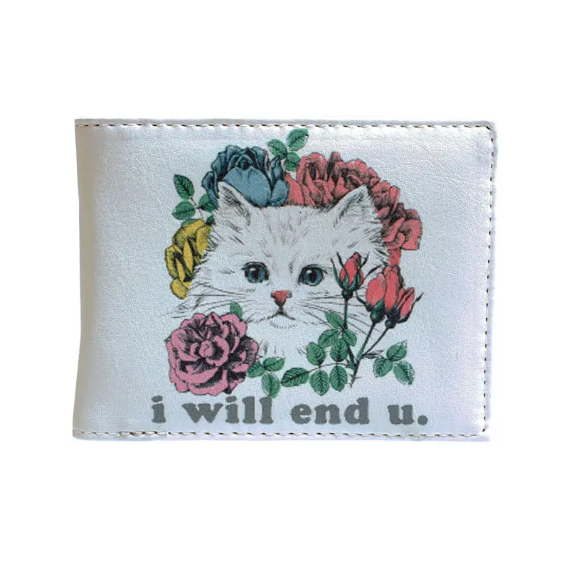 Kawaii Cartoon Cat Pattern Wallet, Bifold Clutch Coin Purse, Slim Credit Card Holder