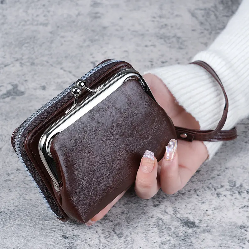 New wallet women fashion wrist strap short coin purse large capacity coin clip bag multi-card card bag wallet