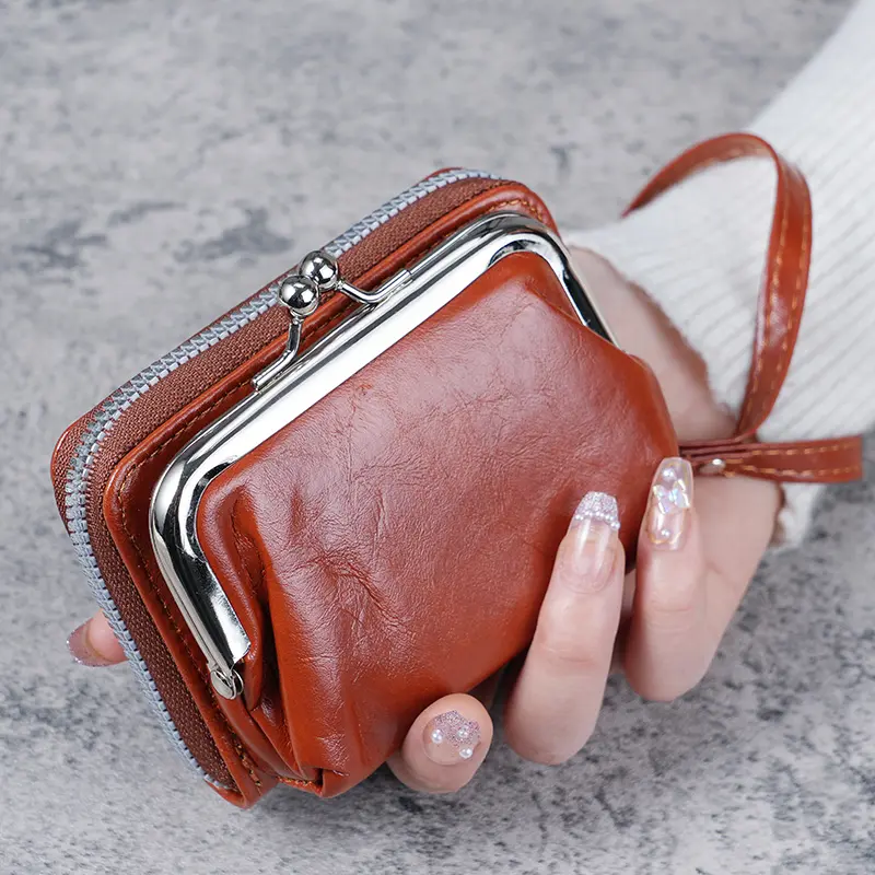 New wallet women fashion wrist strap short coin purse large capacity coin clip bag multi-card card bag wallet