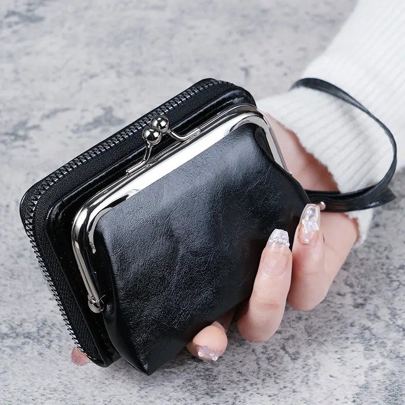 New wallet women fashion wrist strap short coin purse large capacity coin clip bag multi-card card bag wallet