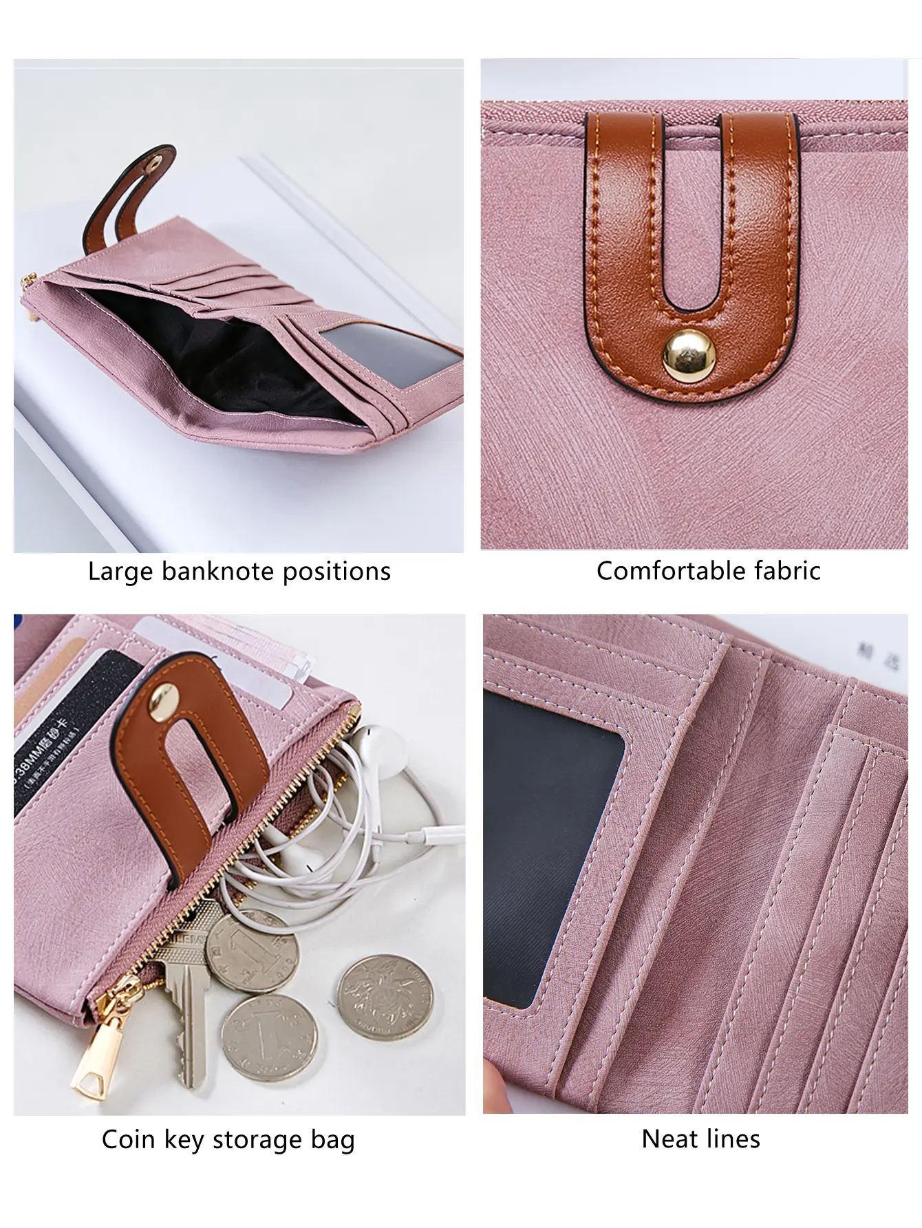 Fashion Women's Wallet High Quality PULeather Short Double Fold Wallet ColorContrast Large Capacity Women's Credit Card Card Bag