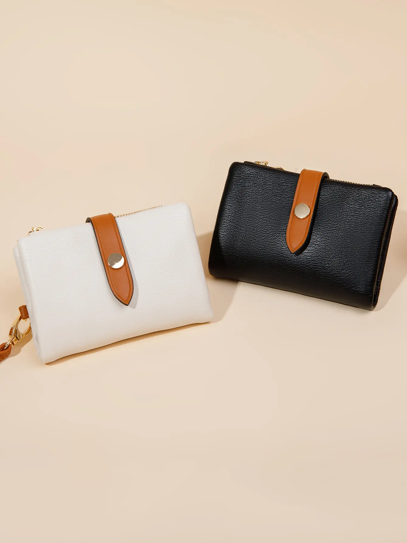 New Solid Color Women's Wallet Three fold Card Bag PU Multi functional ID Credit Card Window Coin Zipper Wallet with Wrist Strap