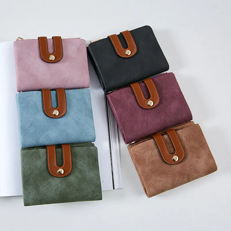 Fashion Women's Wallet High Quality PULeather Short Double Fold Wallet ColorContrast Large Capacity Women's Credit Card Card Bag