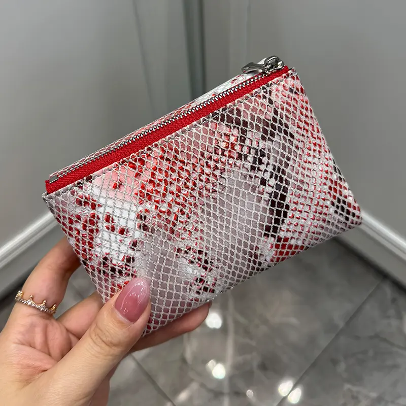 Multi-color Snake Pattern Cow Leather Women's Short Wallet Trendy Multi-functional Ladies Clutch Purse ID Card Holder Money Bag