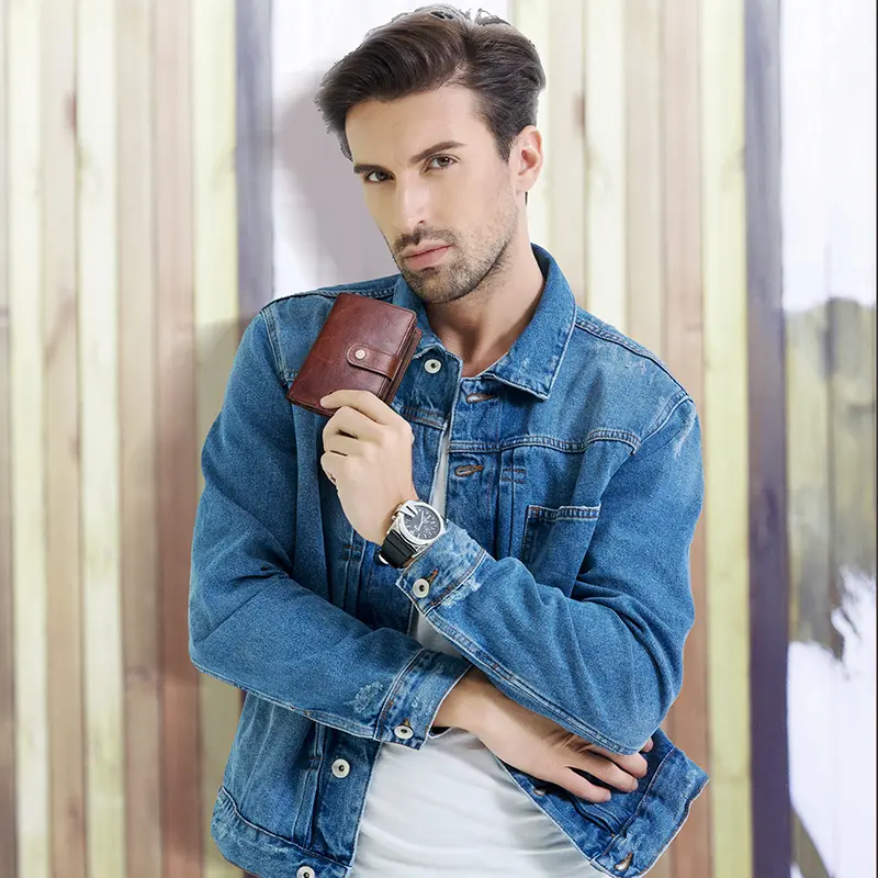 CONTACT'S Genuine Leather Short Wallets for Men RFID Vintage Coin Purse Card Holder Male Money Clip Women‘s Wallet Bag Handbag