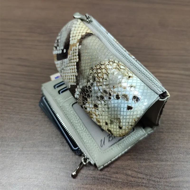 Multi-color Snake Pattern Cow Leather Women's Short Wallet Trendy Multi-functional Ladies Clutch Purse ID Card Holder Money Bag