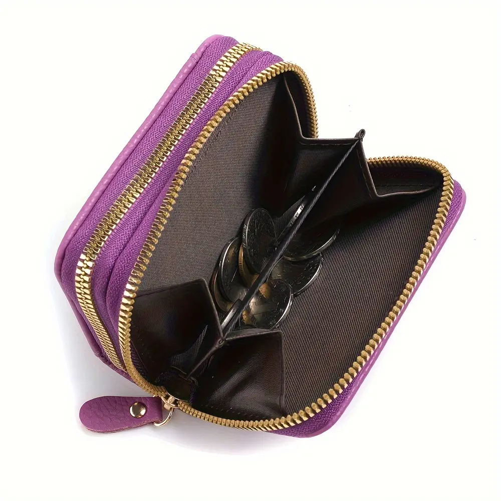 Women's Leather Credit Card Holder Double Zipper with ID Window and Coin Purse - Securely Store and Organize Your Cards with Lar