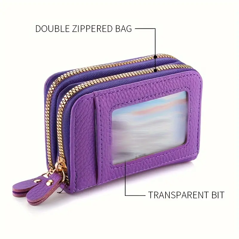 Women's Leather Credit Card Holder Double Zipper with ID Window and Coin Purse - Securely Store and Organize Your Cards with Lar