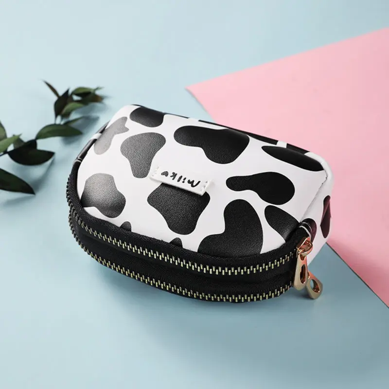 Cute Cow Pattern Coin Purse for Women Girls Card Wallet PU Leather Students Pocket Zipper Key Bag Cartoon Handbags Card Holder