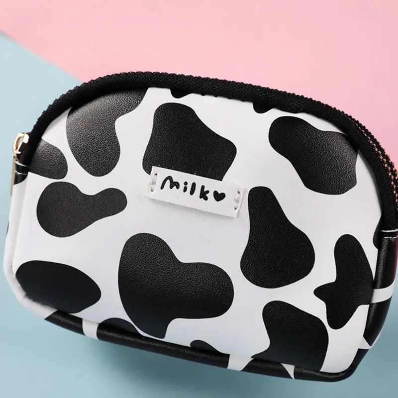 Cute Cow Pattern Coin Purse for Women Girls Card Wallet PU Leather Students Pocket Zipper Key Bag Cartoon Handbags Card Holder