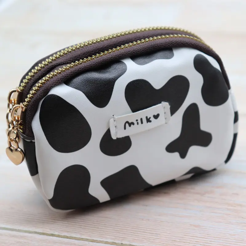 Cute Cow Pattern Coin Purse for Women Girls Card Wallet PU Leather Students Pocket Zipper Key Bag Cartoon Handbags Card Holder