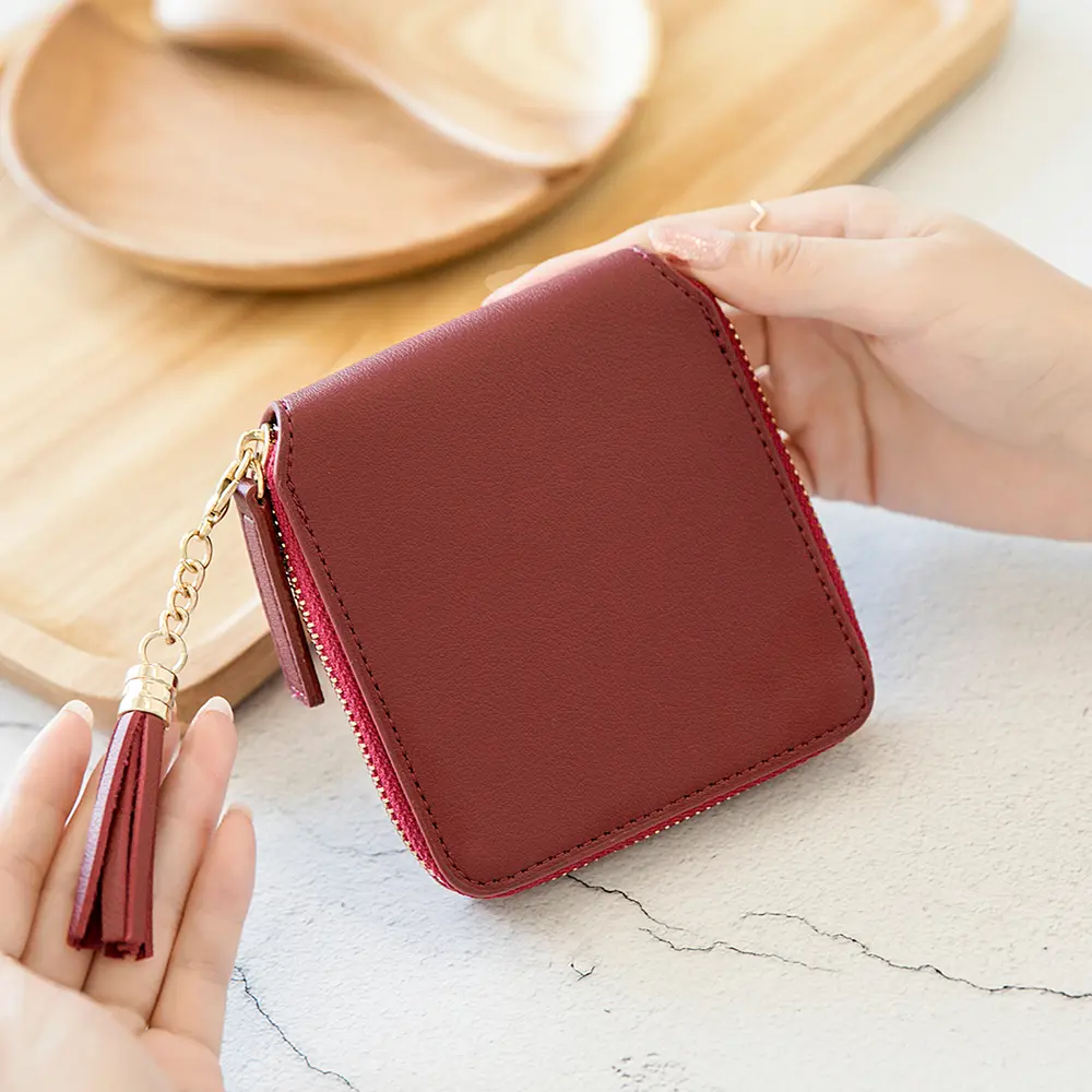 Women's Fringe Square Zipper Purse, Short Money Clip, All Simple Card Bag, Multi-functional Fashion Purse, New, 2024