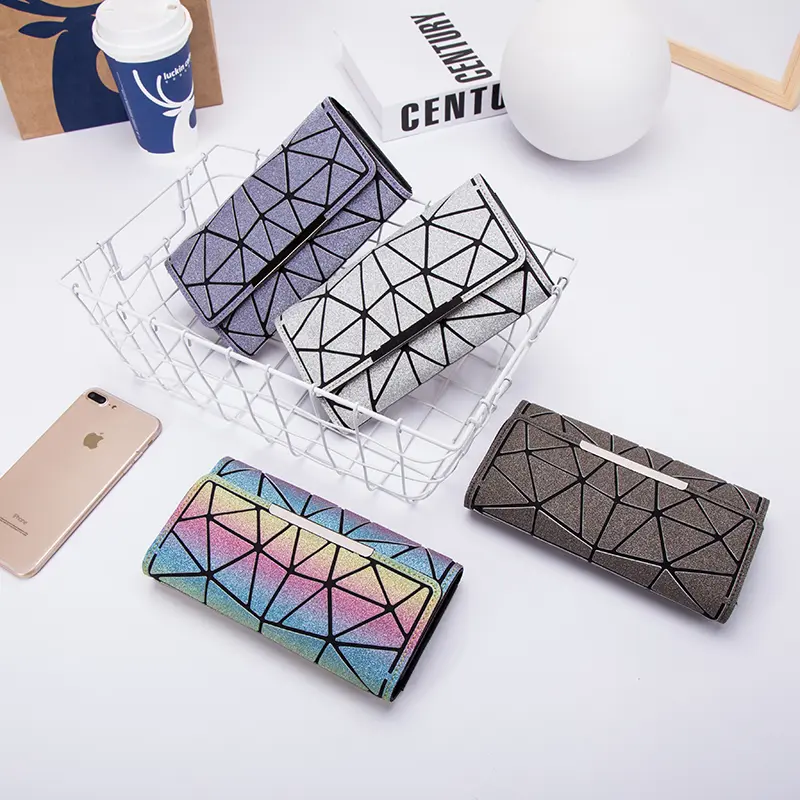Purse  bag Geometric Wallet women's Long Clutch Wallets Money Bag Three Folds Wallet Ladies Card Holder carteira portfel