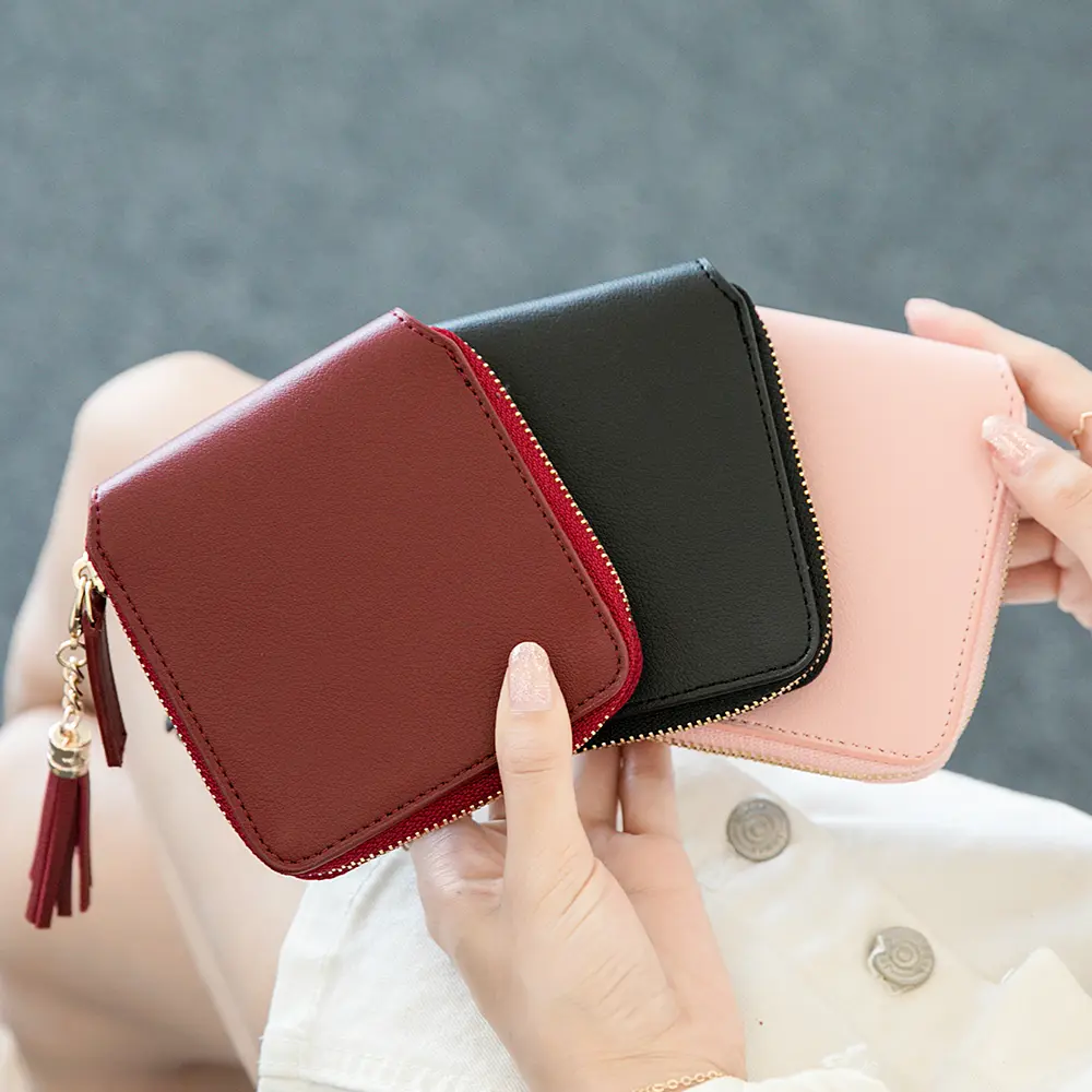 Women's Fringe Square Zipper Purse, Short Money Clip, All Simple Card Bag, Multi-functional Fashion Purse, New, 2024