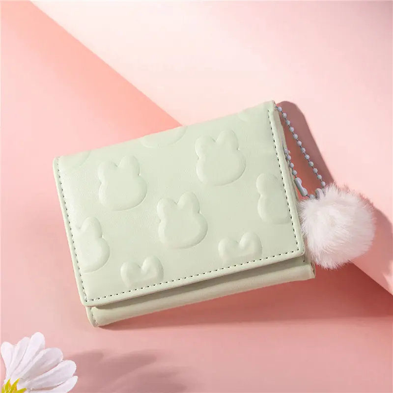 Rabbit Pattern Short Wallet, Solid Color Sweet Trifold Coin Purse, Classic Credit Card Holder High appearance level