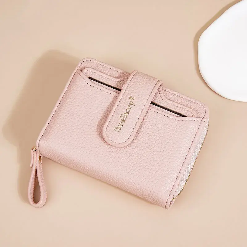 Women Lychee Pattern Wallets Zipper Hasp High Quality PU Leather Purse Solid Short Small Sweet Wallet for Female Multi-card Bit