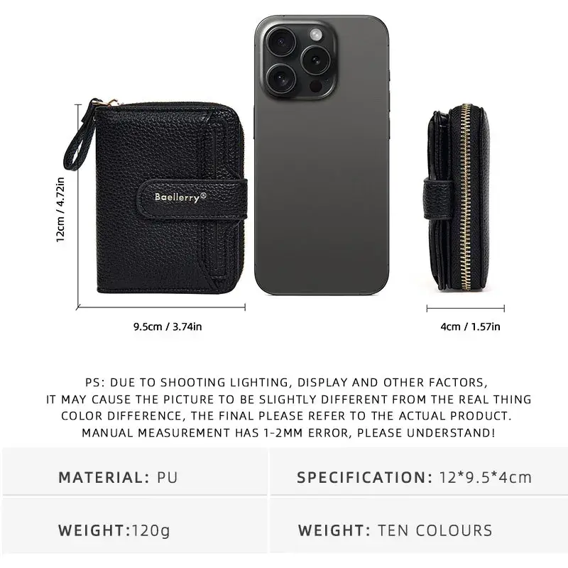 Women Lychee Pattern Wallets Zipper Hasp High Quality PU Leather Purse Solid Short Small Sweet Wallet for Female Multi-card Bit