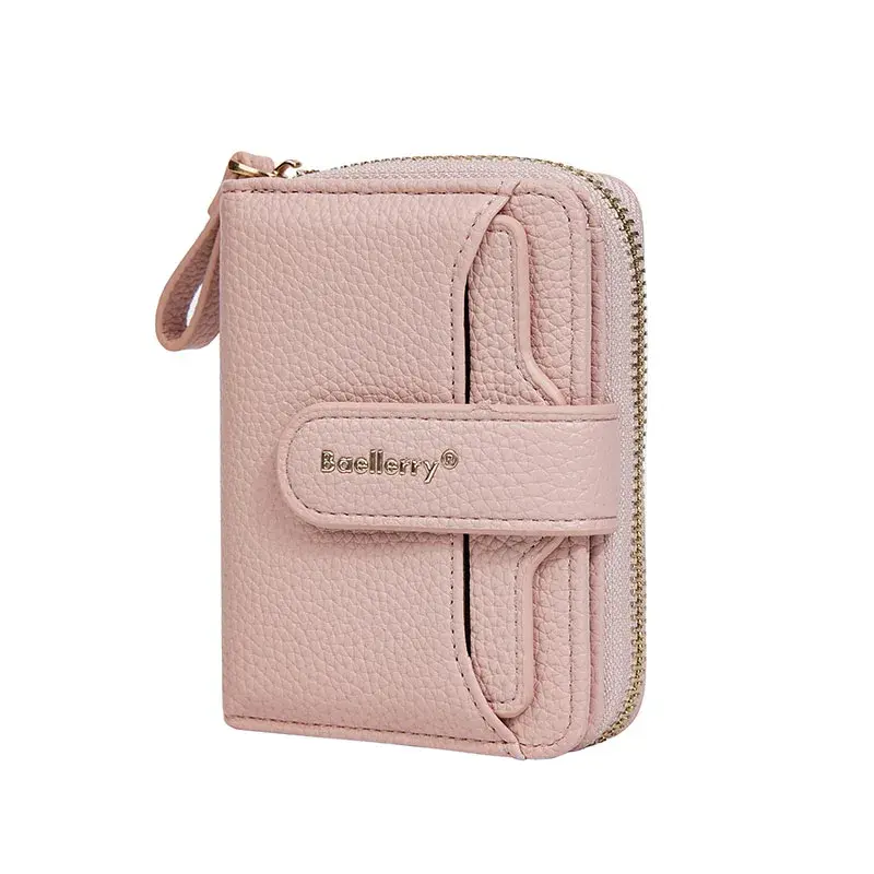 Women Lychee Pattern Wallets Zipper Hasp High Quality PU Leather Purse Solid Short Small Sweet Wallet for Female Multi-card Bit