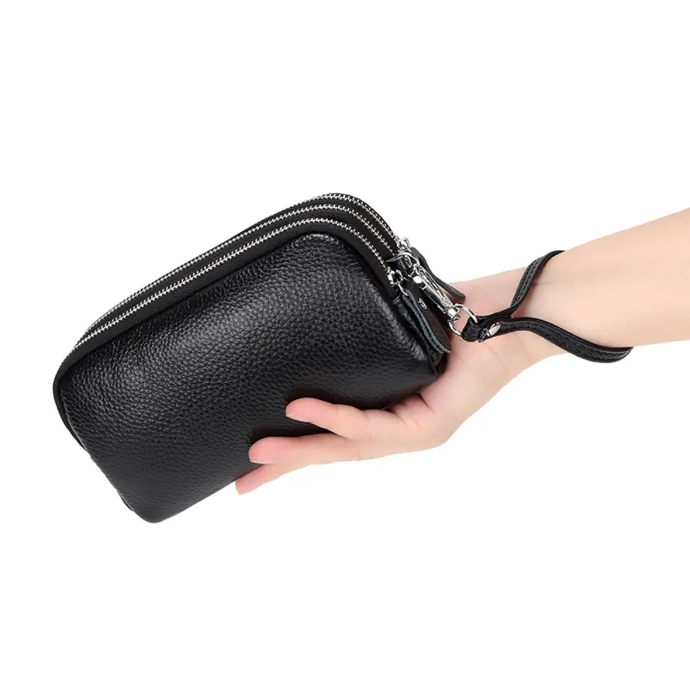 Women Long Wallet Genuine Leather 3-Layer Zipper Purse Bag Large Capacity Wristlet Clutch Wallets Phone Bag Money Purses 2025