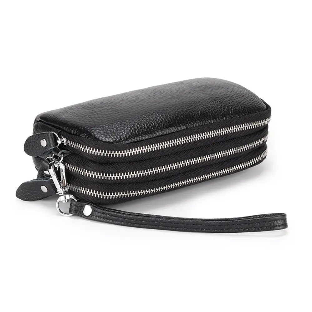 Women Long Wallet Genuine Leather 3-Layer Zipper Purse Bag Large Capacity Wristlet Clutch Wallets Phone Bag Money Purses 2025