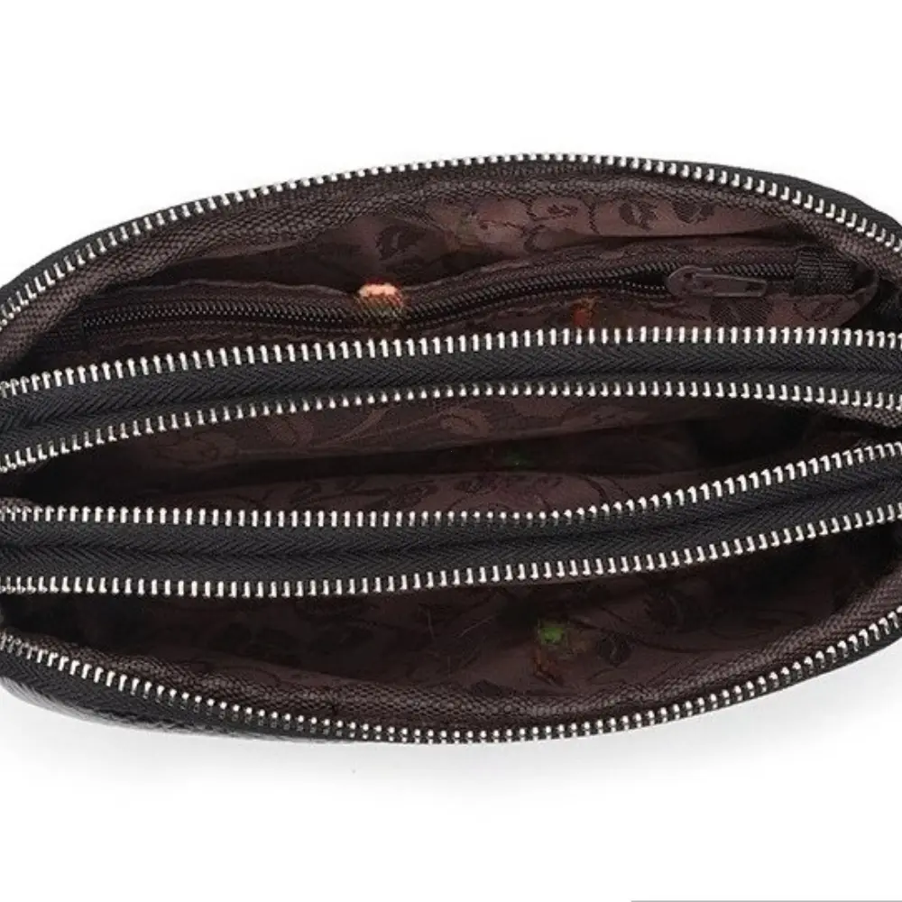 Women Long Wallet Genuine Leather 3-Layer Zipper Purse Bag Large Capacity Wristlet Clutch Wallets Phone Bag Money Purses 2025