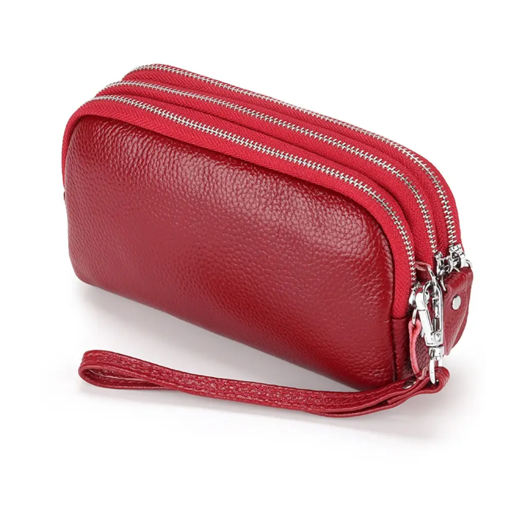 Women Long Wallet Genuine Leather 3-Layer Zipper Purse Bag Large Capacity Wristlet Clutch Wallets Phone Bag Money Purses 2025