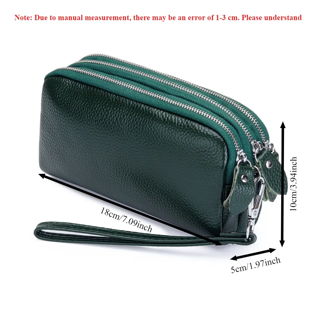 Women Long Wallet Genuine Leather 3-Layer Zipper Purse Bag Large Capacity Wristlet Clutch Wallets Phone Bag Money Purses 2025