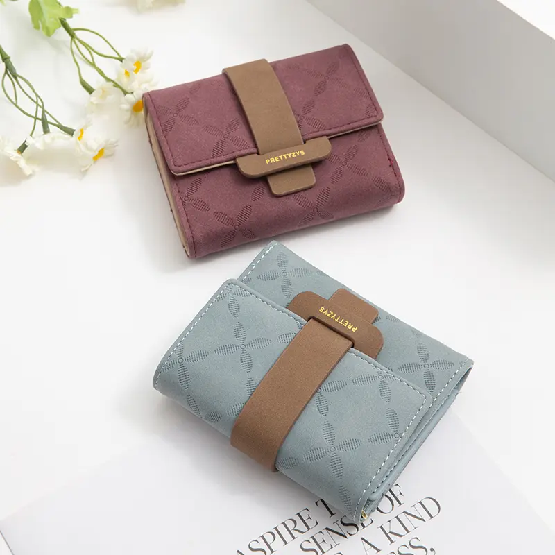 Spring and Summer new women's short purse Korean version printed buckle simple everything folding short women's wallet PU leathe