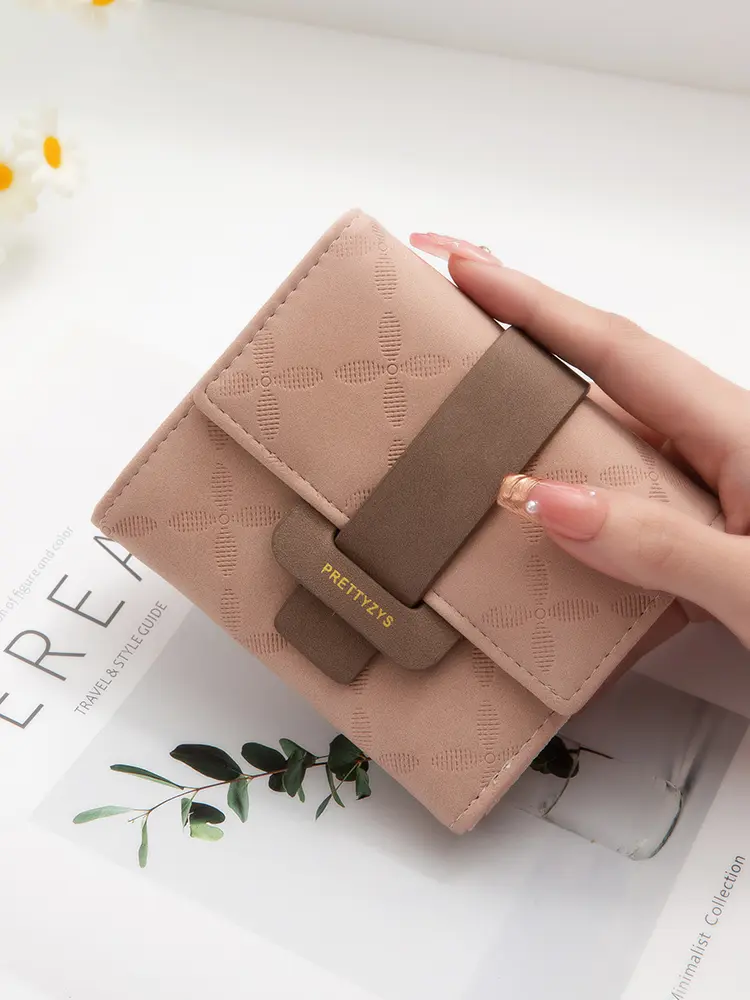 Spring and Summer new women's short purse Korean version printed buckle simple everything folding short women's wallet PU leathe
