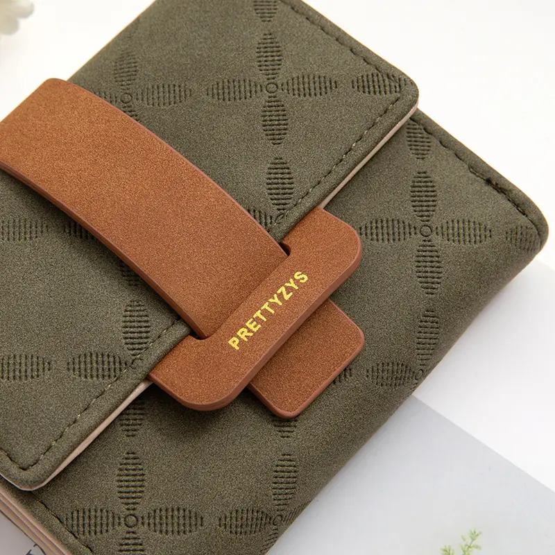 Spring and Summer new women's short purse Korean version printed buckle simple everything folding short women's wallet PU leathe
