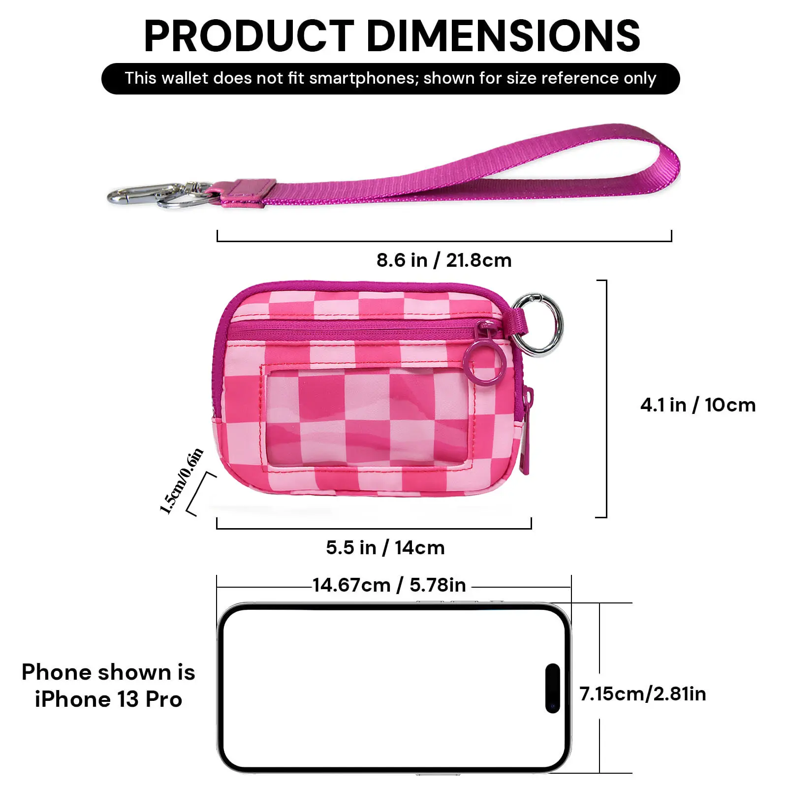 The Iris Wallet Black checkered Card Case with ID Window Purses for Women Coin Purse with Zipper Mini Portable Keychain Wallet