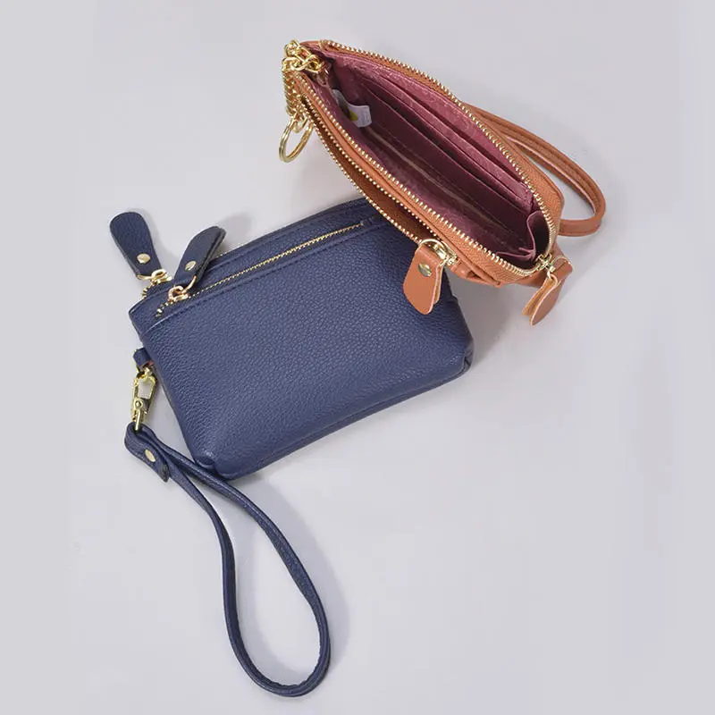 Fashion Wallets Multi Card Slots Solid Color Keychain Wallet Multi Functional Coin Pocket Women Lipstick Earphone Storage Pouch