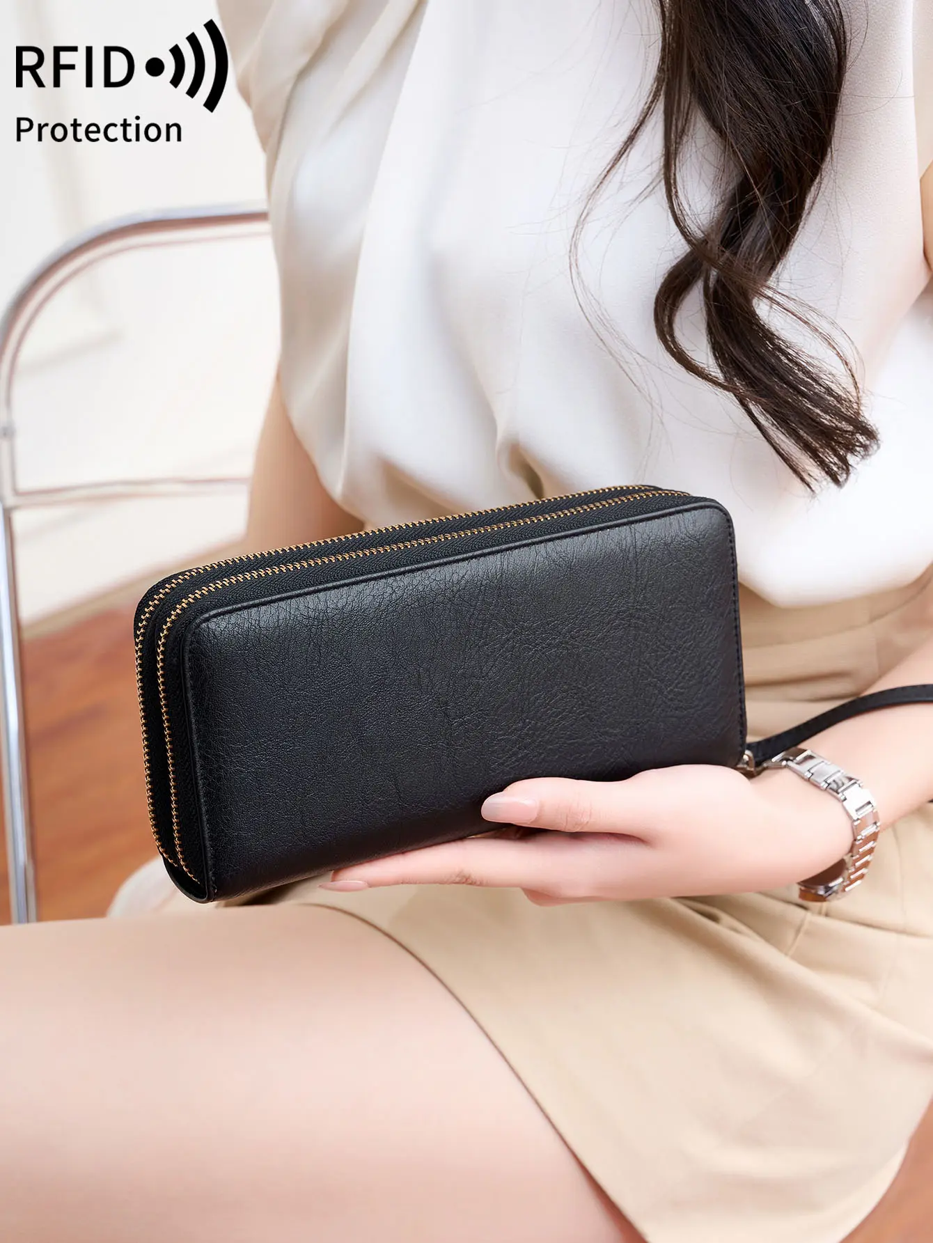 Vintage Women Double Zipper Long Wallet RFID Blocking Large Capacity Organ card bag Fashionable Leopard Print Ladies' handbag