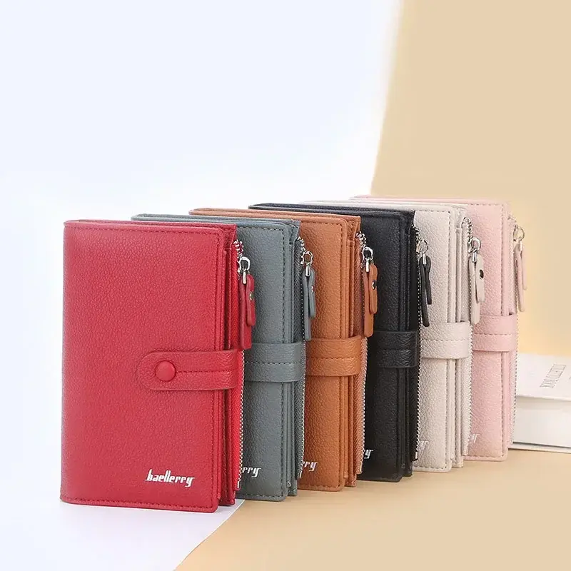 New Women Long Trifold Wallet Multi-card Lychee Pattern Coin Wallets Zipper Hasp Mobile Phone Clutch Bag Leather Purse Cartera