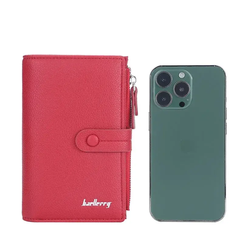 New Women Long Trifold Wallet Multi-card Lychee Pattern Coin Wallets Zipper Hasp Mobile Phone Clutch Bag Leather Purse Cartera
