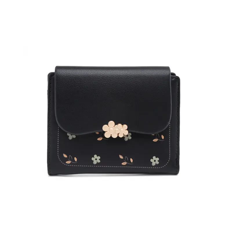 New printed zipper buckle wallet, Korean version PU leather soft surface folding coin purse, multi-functional folding short wall