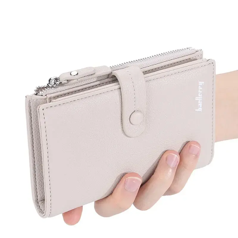 New Women Long Trifold Wallet Multi-card Lychee Pattern Coin Wallets Zipper Hasp Mobile Phone Clutch Bag Leather Purse Cartera