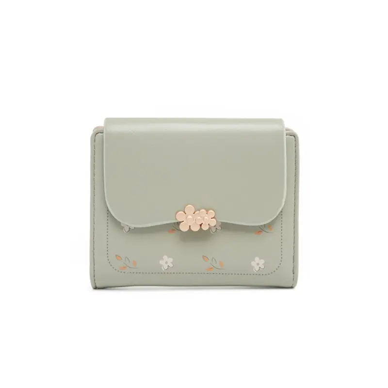 New printed zipper buckle wallet, Korean version PU leather soft surface folding coin purse, multi-functional folding short wall