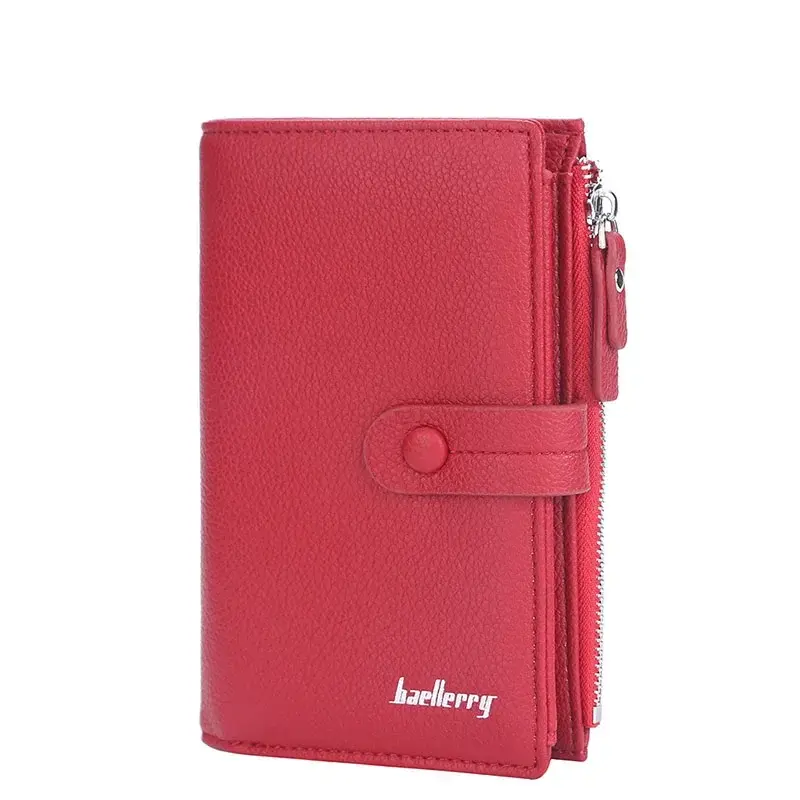 New Women Long Trifold Wallet Multi-card Lychee Pattern Coin Wallets Zipper Hasp Mobile Phone Clutch Bag Leather Purse Cartera