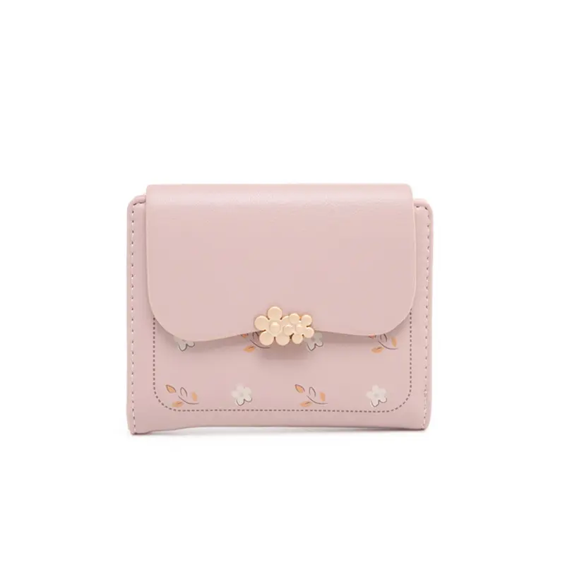 New printed zipper buckle wallet, Korean version PU leather soft surface folding coin purse, multi-functional folding short wall