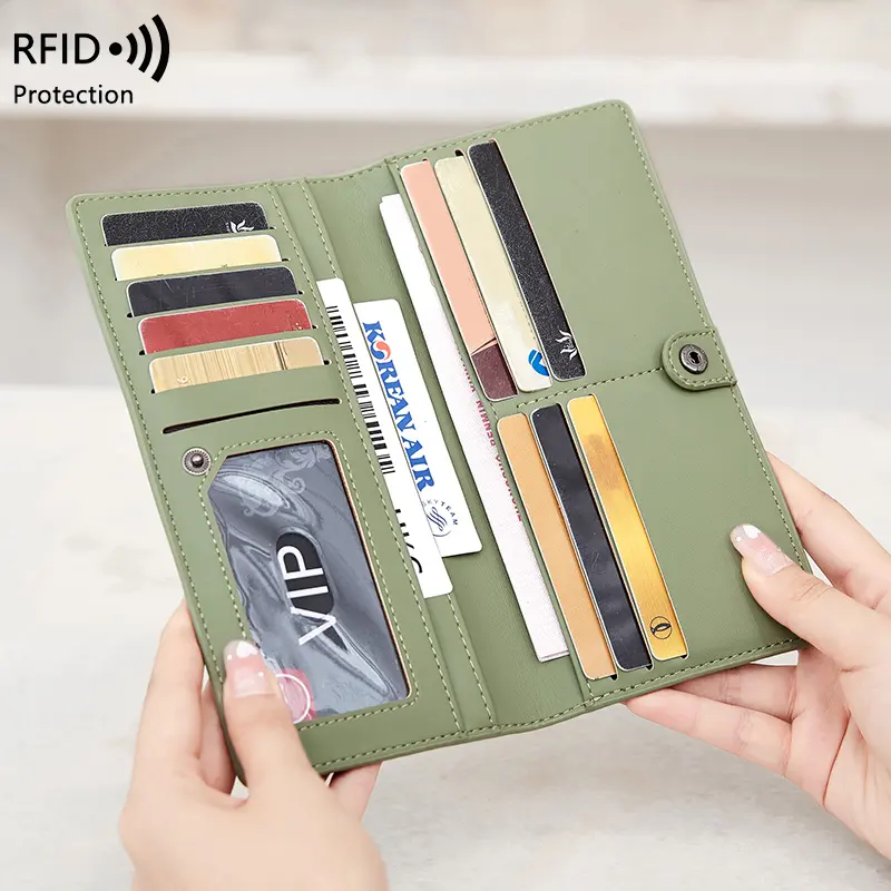 RFID Blocking Ultra-Thin Wallet for Women, Multi-Card Check Credit Card Bag, Multi-functional Zipper Buckle, Long Fashion wallet