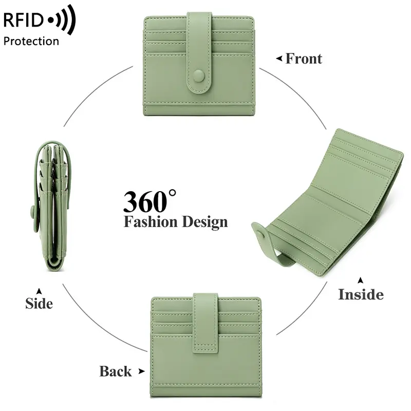 RFID Anti-blocking Wallet for Women, Multi-Card, Credit Card Bag, Lightweight and Simple, Short Buckle, Small, Fashion Wallet