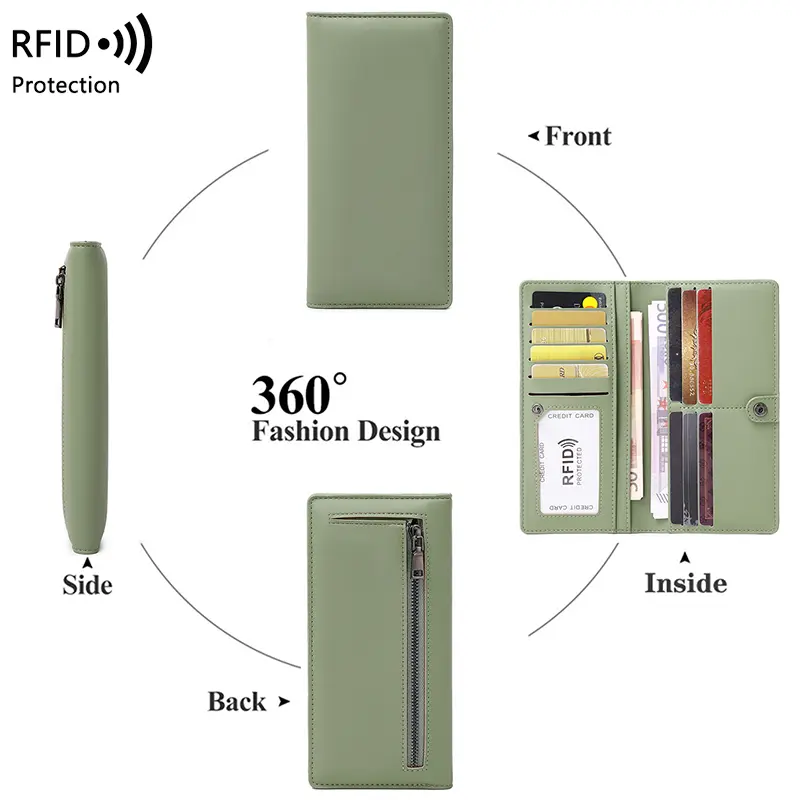 RFID Blocking Ultra-Thin Wallet for Women, Multi-Card Check Credit Card Bag, Multi-functional Zipper Buckle, Long Fashion wallet