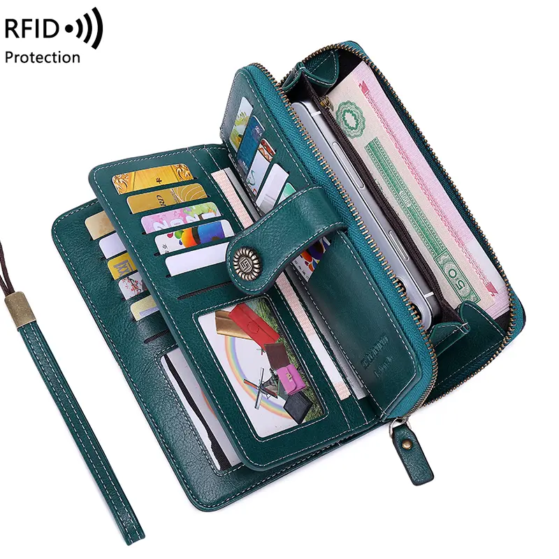 High Quality Women Wallet RFID Anti-theft Leather Wallets For Woman Long Zipper Large Ladies Clutch Bag Female Purse Card Holder