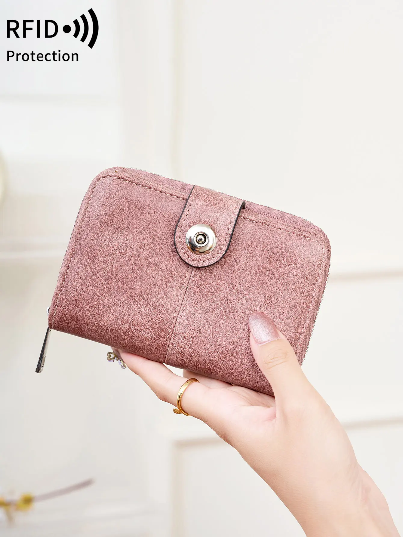 New Women's Wallet Retro Trifold RFID Short Wallet Fashion Large Capacity Buckle Zipper Coin Women's Coin Purse Card Holder